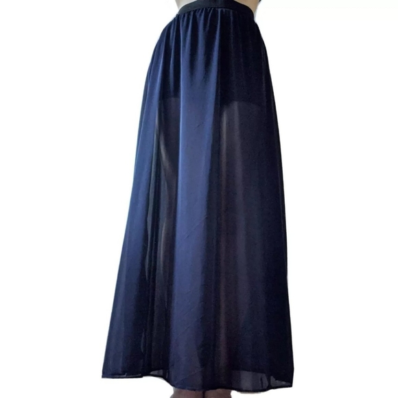 5/$25 Blue sheer flowy maxi skirt elastic high waisted - Picture 6 of 6